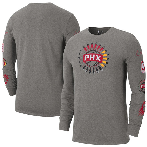 Men's Phoenix Suns Heather Charcoal 2022/23 City Edition Essential Expressive Long Sleeve T-Shirt - Click Image to Close